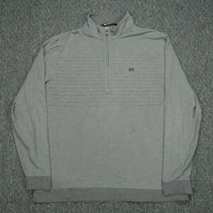 Travis Mathew Pullover Mens Extra Large Gray Chest Stripe Quarter Zip Stretch XL